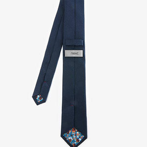 Navy Textured Tie With Tie Clip - Allsport