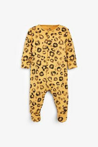 Ochre 3 Pack Leopard Jungle Sleepsuits  (up to 18 months) - Allsport