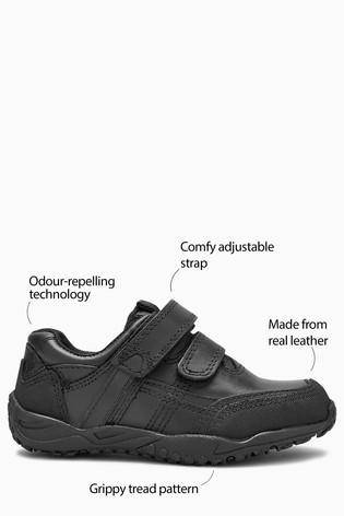 Black Leather Double Strap Shoes - Allsport