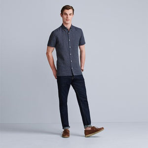 Navy Blue Regular Fit Regular Fit Textured Short Sleeve Shirt - Allsport