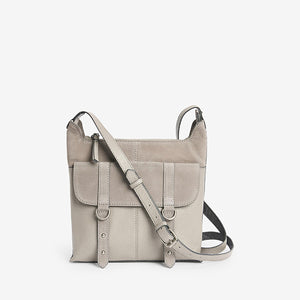 Grey Leather Cross-Body Messenger Bag - Allsport