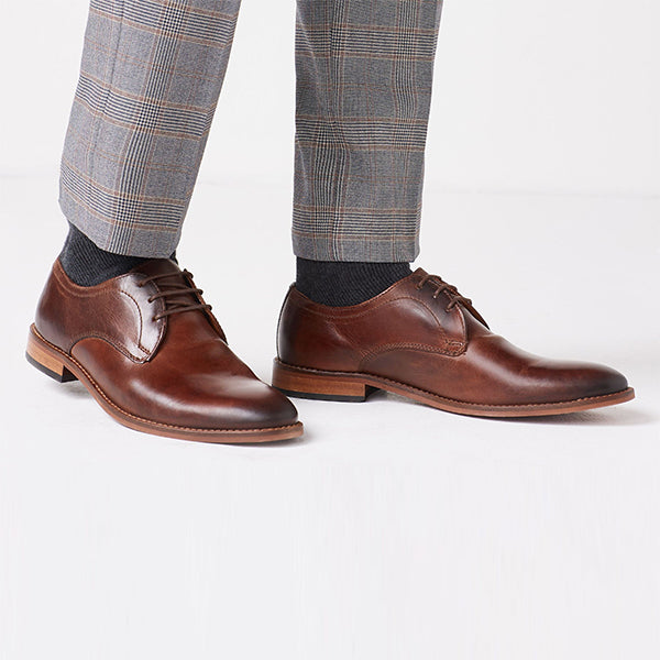 Dark Tan Contrast Sole Leather Derby Shoes