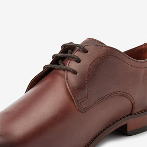 Dark Tan Contrast Sole Leather Derby Shoes