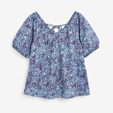 Load image into Gallery viewer, Blue Floral Cotton Scoop Neck Top - Allsport

