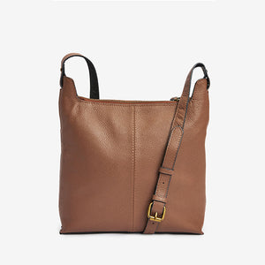 Tan Brown Leather Cross-Body Messenger Bag - Allsport