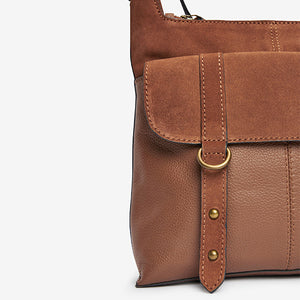 Tan Brown Leather Cross-Body Messenger Bag - Allsport