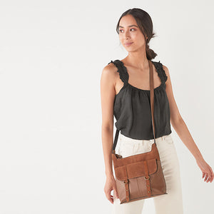 Tan Brown Leather Cross-Body Messenger Bag - Allsport