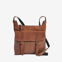 Load image into Gallery viewer, Tan Brown Leather Cross-Body Messenger Bag - Allsport
