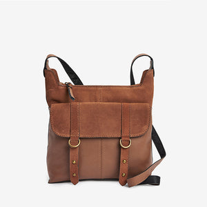 Tan Brown Leather Cross-Body Messenger Bag - Allsport