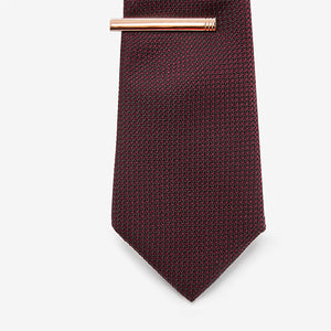 Burgundy Red / Red  Textured Tie With Tie Clip - Allsport