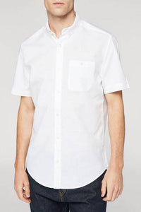 White Regular Fit Linen Blend Short Sleeve Shirt - Allsport