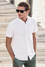Load image into Gallery viewer, White Regular Fit Linen Blend Short Sleeve Shirt - Allsport
