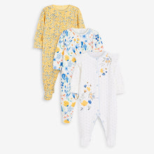 Load image into Gallery viewer, 3 Pack Ochre / Yellow Embroidered Detail Baby Sleepsuits (0-12mths) - Allsport
