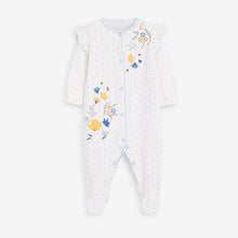 Load image into Gallery viewer, 3 Pack Ochre / Yellow Embroidered Detail Baby Sleepsuits (0-12mths) - Allsport
