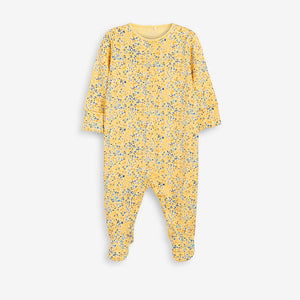 3 Pack Ochre / Yellow Embroidered Detail Baby Sleepsuits (0-12mths) - Allsport