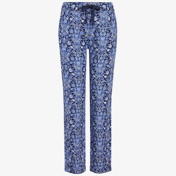 Print Navy Linen Blend Tapered Trousers - Allsport