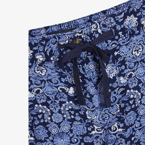 Print Navy Linen Blend Tapered Trousers - Allsport