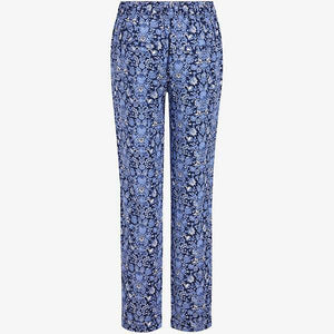 Print Navy Linen Blend Tapered Trousers - Allsport