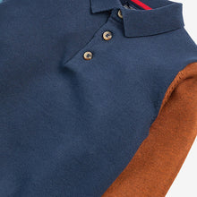 Load image into Gallery viewer, Navy Knitted Colourblock Polo Shirt (3mths-6yrs) - Allsport
