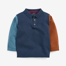 Load image into Gallery viewer, Navy Knitted Colourblock Polo Shirt (3mths-6yrs) - Allsport
