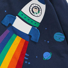 Load image into Gallery viewer, Navy Rainbow Rocket Long Sleeve Appliqué T-Shirt (3mths-5yrs) - Allsport
