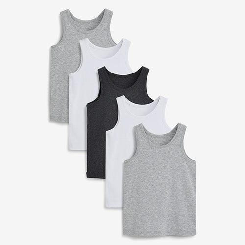 Grey / White 5 Pack Vests (1.5-12yrs) - Allsport