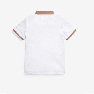 Tan/White Textured Zip Polo Shirt (3-12yrs) - Allsport