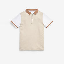 Load image into Gallery viewer, Tan/White Textured Zip Polo Shirt (3-12yrs) - Allsport
