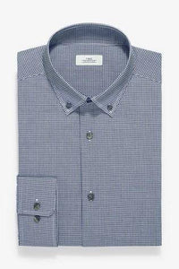 Dark Blue Slim Fit Check And Texture Shirts Three Pack - Allsport