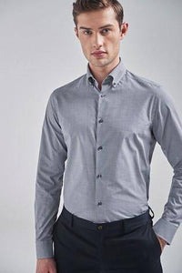 Dark Blue Slim Fit Check And Texture Shirts Three Pack - Allsport