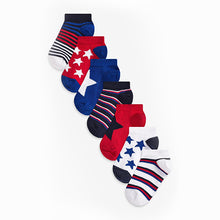Load image into Gallery viewer, Red / Blue Star 7 Pack Cotton Rich Trainer Socks (Boys) - Allsport
