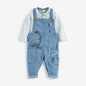 Blue Denim Baby Dungarees And Bodysuit Set (0mths-18mths) - Allsport