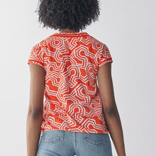 Load image into Gallery viewer, Red Geo Print Bubble Hem T-Shirt - Allsport
