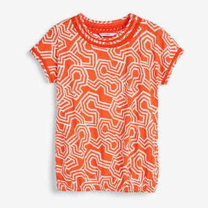Red Geo Print Bubble Hem T-Shirt - Allsport
