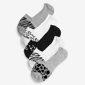 Monochrome Animal Mesh Insert Invisible Socks Five Pack (Women) - Allsport