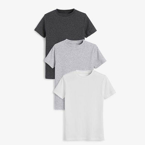 Grey/White 3 Pack Organic Cotton Rib T-Shirts (1.5-12yrs) - Allsport
