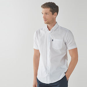 White Regular Fit Short Sleeve Easy Iron Button Down Oxford Shirt