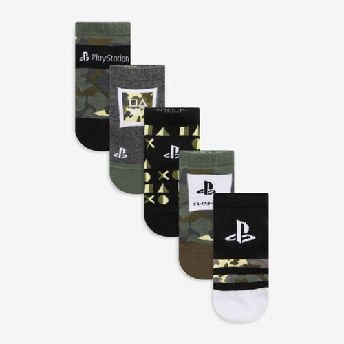 Mono/Khaki 5 Pack Playstation Trainer Socks (kids) - Allsport
