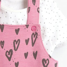 Load image into Gallery viewer, Pink Heart Print Dungarees Set (0mths-18mths) - Allsport
