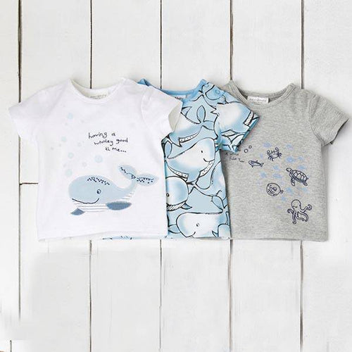 Blue/White 3 Pack Whale T-Shirts With Stretch (0mths-18mths) - Allsport