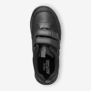 Black Leather Airflow Strap Touch Fastening Shoes (Older Boys)