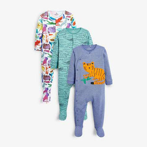 3 Pack Tiger Appliqué Sleepsuits (up to 18 months) - Allsport