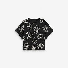 Load image into Gallery viewer, Black Mono Floral Boxy T-Shirt (3yrs-11yrs) - Allsport
