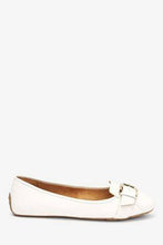 Load image into Gallery viewer, WHITE BUCKLE SQUARE TOE BALLERINAS - Allsport
