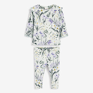 Teal Blue Green Floral Baby Top And Legging Set (0-18mths)