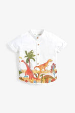 Load image into Gallery viewer, White Short Sleeve Grandad Collar Dino Print Shirt - Allsport
