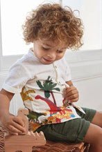 Load image into Gallery viewer, White Short Sleeve Grandad Collar Dino Print Shirt - Allsport
