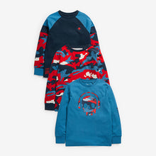 Load image into Gallery viewer, 3 Pack Blue / Red Camo Skull Long Sleeve Tops (3-12yrs) - Allsport
