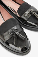 Load image into Gallery viewer, BLACK MATERIAL MIX CLEATED TASSEL LOAFERS - Allsport
