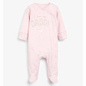 Pink/White 2 Pack Mummy And Daddy Elephant Sleepsuits (0MTH-18MTHS) - Allsport